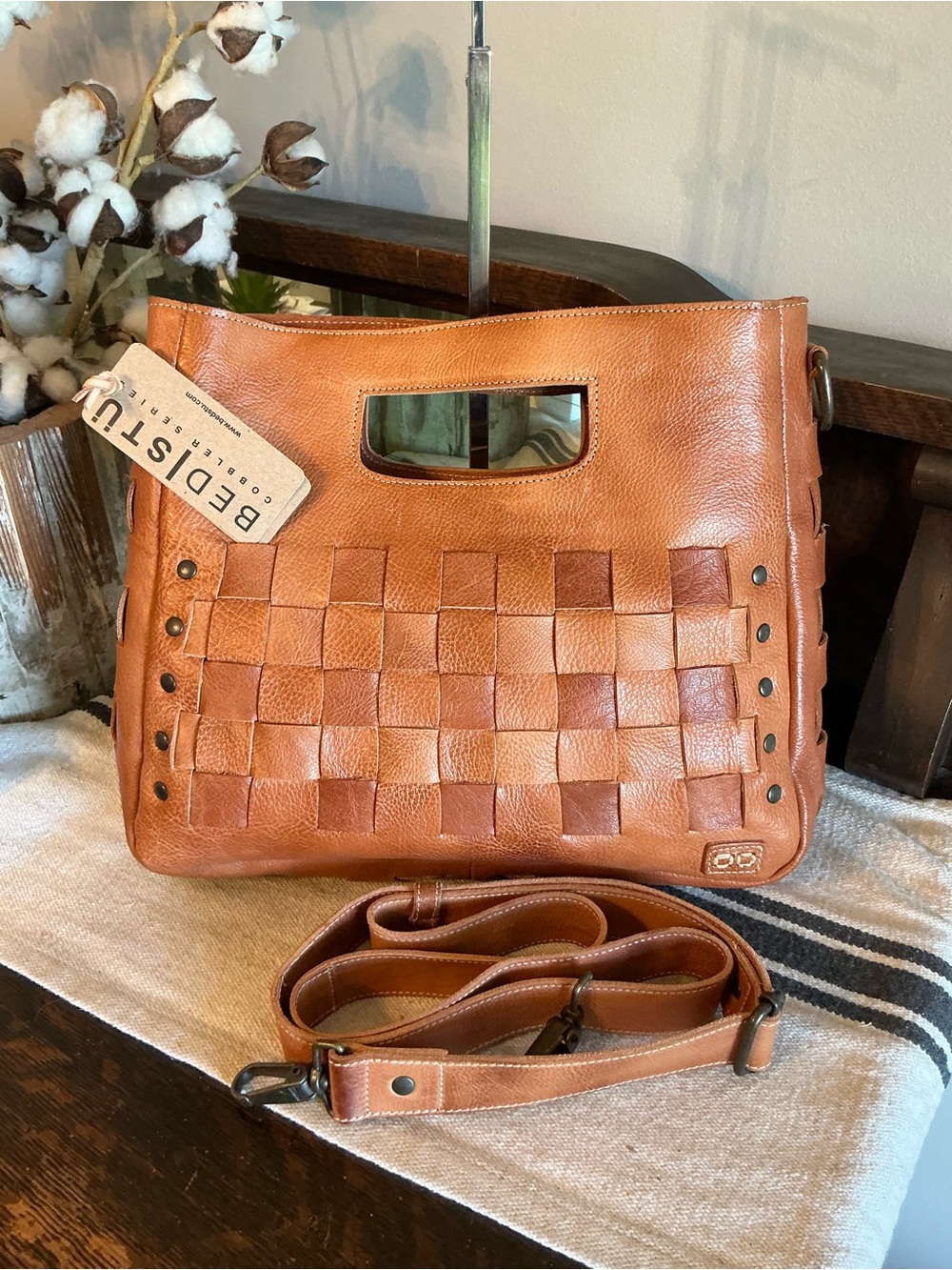 NWT Bed Stu Orchid Leather Satchel Handbag Crossbody Bag Cognac Dip Dye MSRP 280